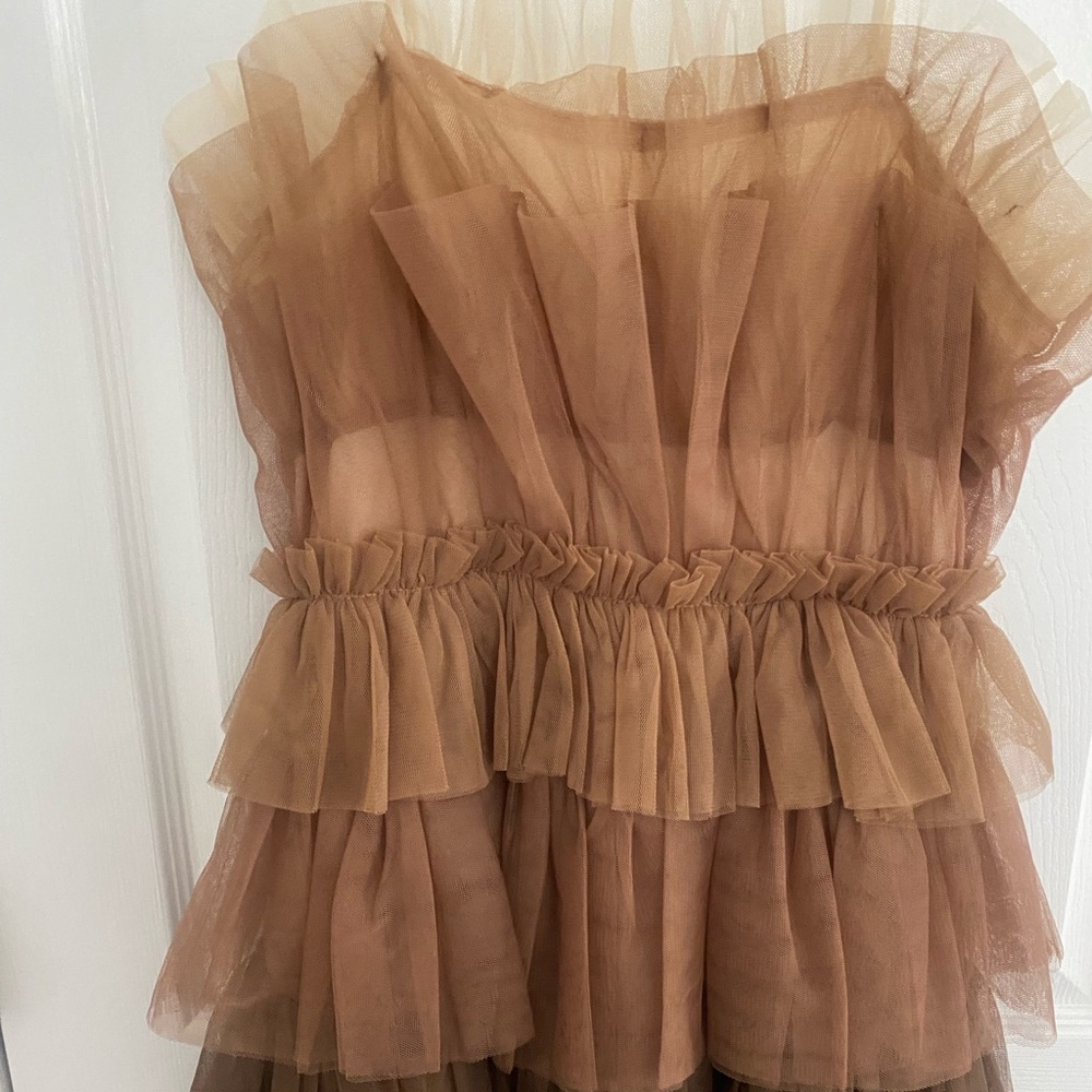 Brown Ruffled Mini Dress - Picture 4 of 6
